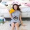 睡衣女夏季韩版纯棉少女睡衣休闲条纹卡通兔八哥家居服套装 L码/165A SD-0601#短袖套装灰色