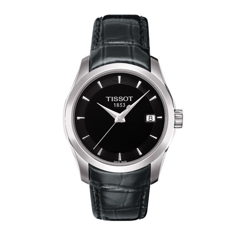 天梭(TISSOT)库图系列女士真皮皮革石英手表 T035.210.16.371.00正品 T035.210.16.051.00（黑色）