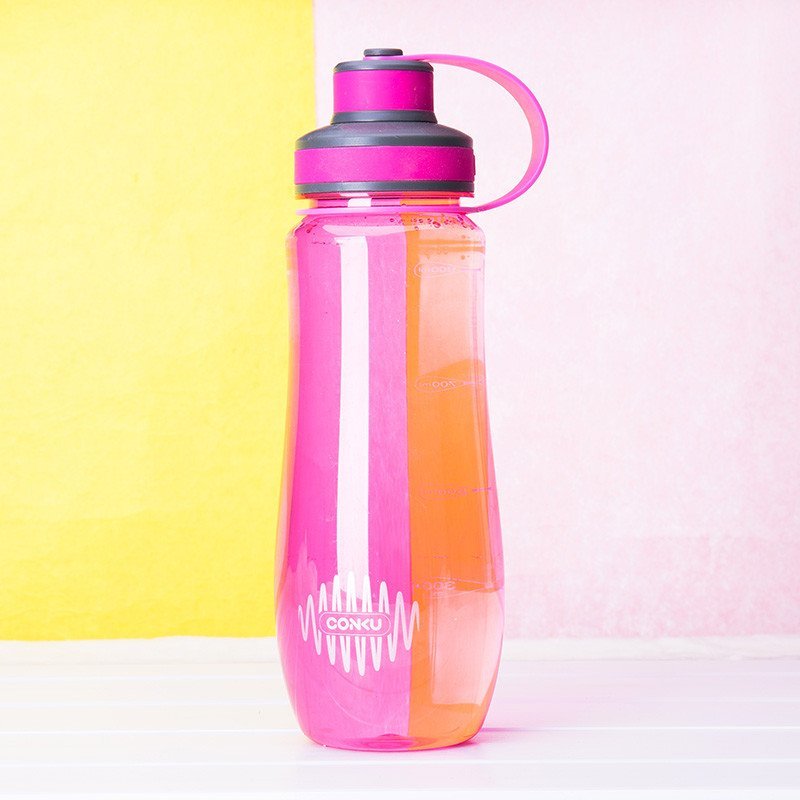 康酷塑料杯水杯便携杯子创意运动健身水瓶时尚品牌随手杯彩色带盖 红色