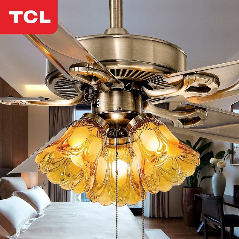 TCL 风扇灯吊扇灯客厅仿古欧式餐厅灯具灯饰 42寸不锈钢叶遥控-清逸
