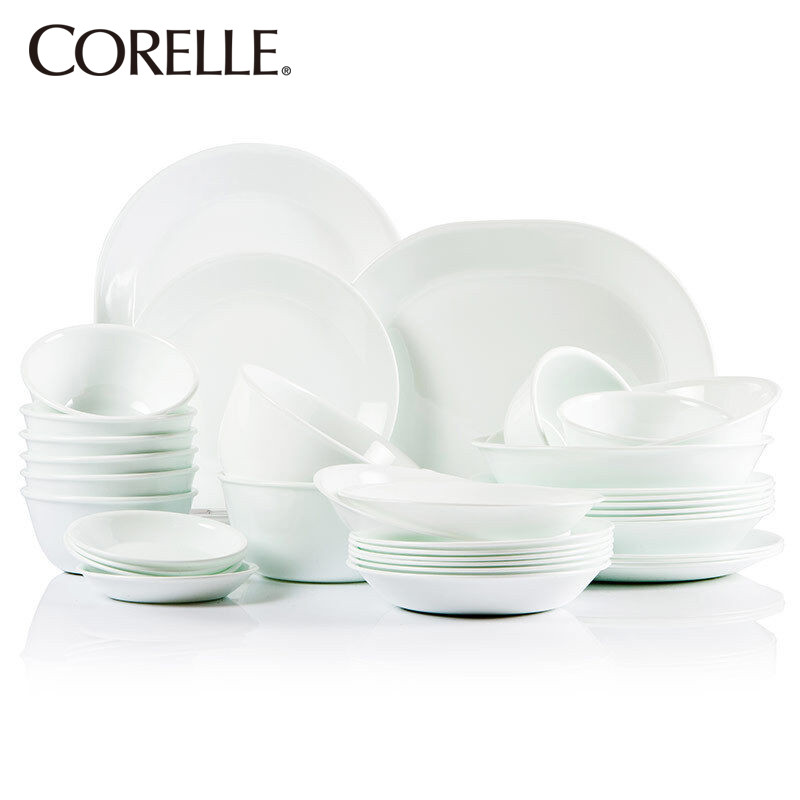 康宁（CORELLE）36-N 美国原装进口 36件套餐具 纯白碗碟餐具套装