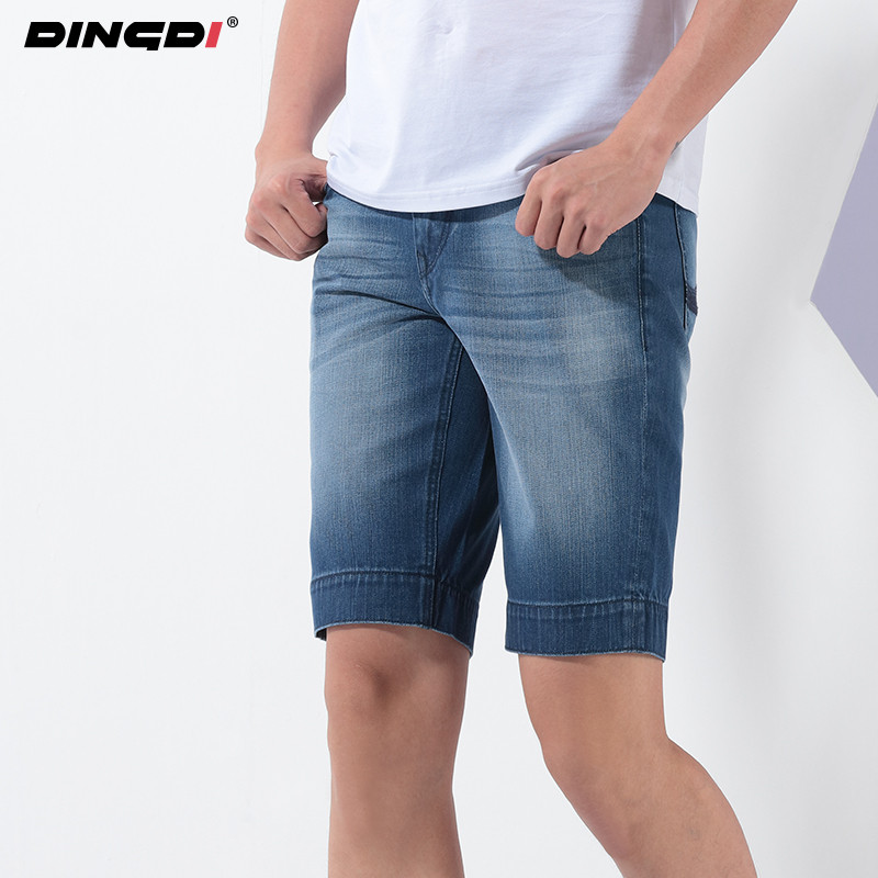 鼎的（Dingdi）牛仔短裤男士直筒休闲五分裤 夏装薄款时尚韩版修身牛仔中裤 30(2尺3) 蓝色
