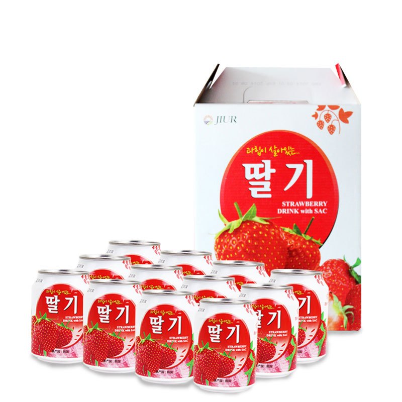 九日牌加糖草莓果肉饮料238ml*12瓶 韩国进口草莓果汁饮料