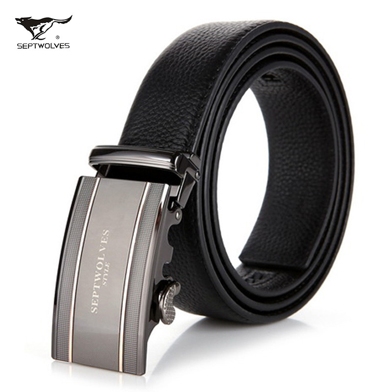 七匹狼(SEPTWOLVES)男士头层牛皮商务腰带 110-130cm 黑色