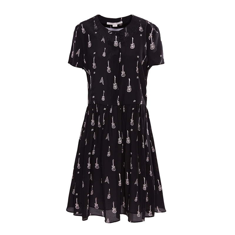 纳薇女装2016夏新品收腰X版型真丝连衣裙165364315 40/XL/170 81纯黑