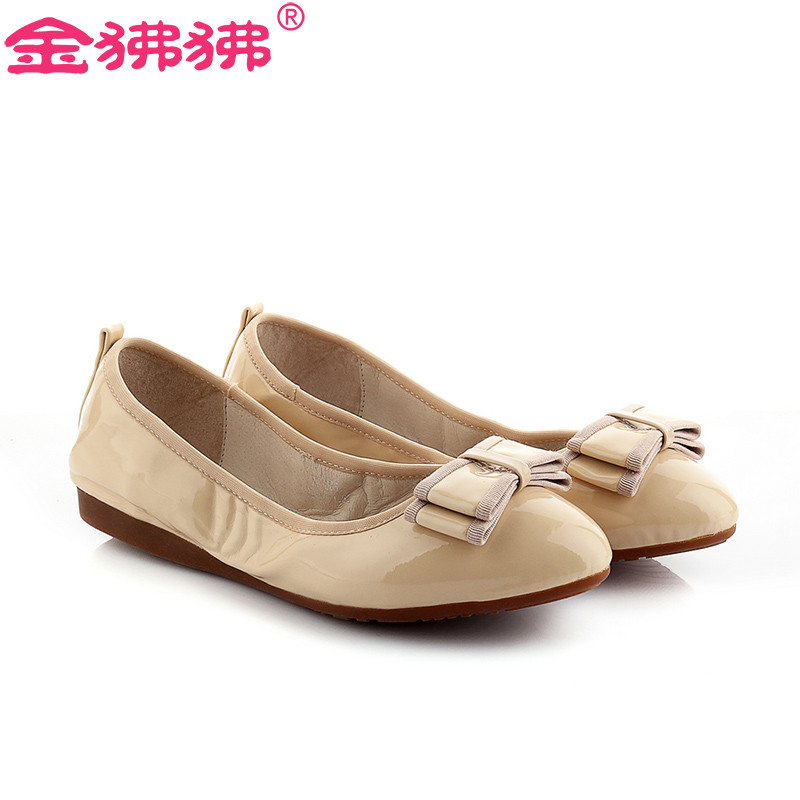 金狒狒蛋卷鞋16年新款秀气轻便单鞋牛筋底平底开车鞋蝴蝶结超软上班鞋 大码 杏色 34码