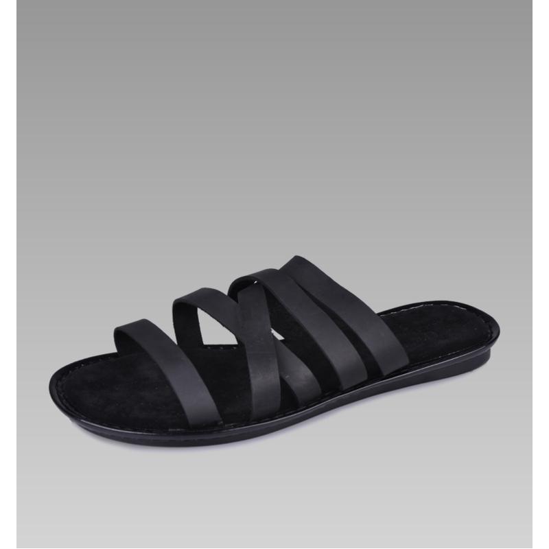 DreamBox钧博男鞋韩版夏季新款真皮拖鞋潮流个性一字拖鞋沙滩拖鞋 黑色 42码