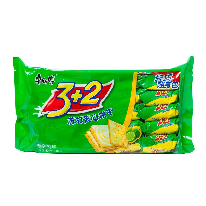 康师傅3+2苏打夹心分享装柠檬味500G 休闲零食饼干