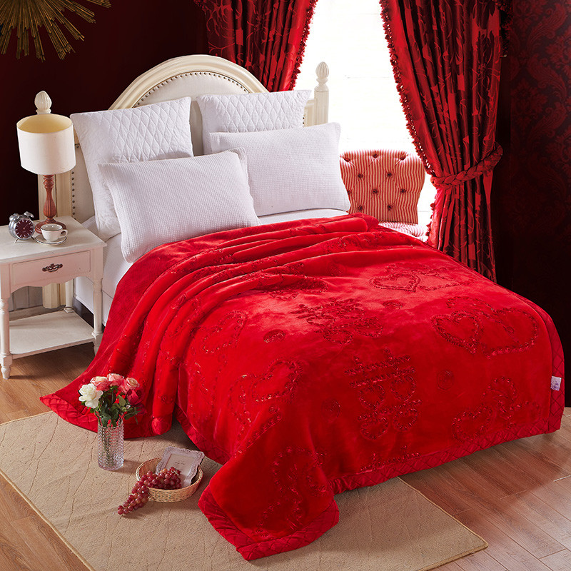 南极人(NanJiren) 家纺 层针织羊羔绒毛毯被子加厚毯子冬季保暖床单双人沙发午睡毯冬用毛毯 200*230cm(双人毯超柔加厚) 珊瑚红