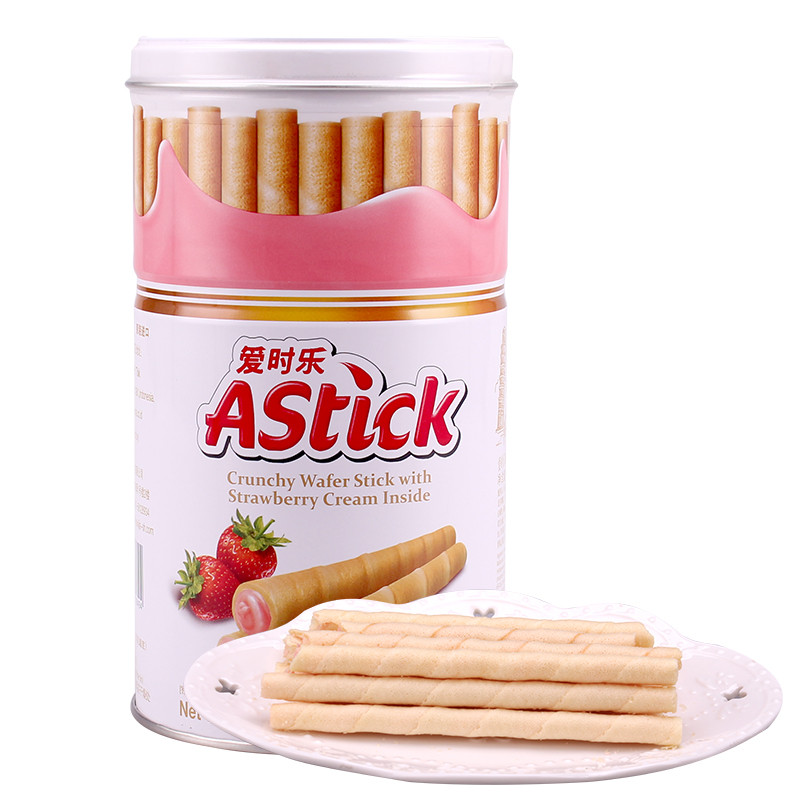 爱时乐草莓味威化卷心酥罐装330g