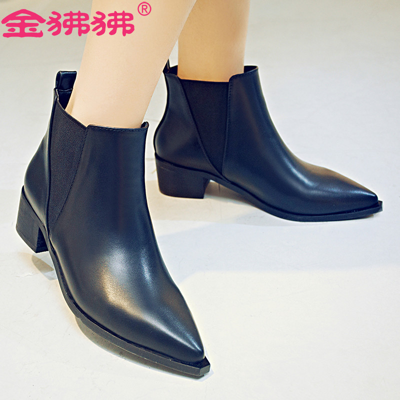 金狒狒秋冬新款短靴尖头细跟短筒靴潮流大小码女鞋 红色 36码