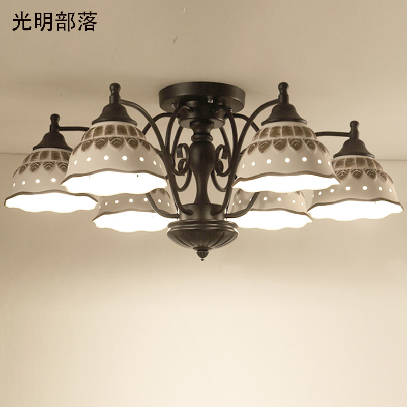 GMBL光明部落美式乡简约LED吸顶灯北欧温馨客厅灯卧室灯田园餐厅现代大气欧式铁艺灯具灯饰 6头赠送暖光LED灯泡