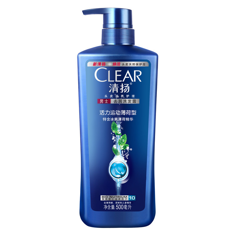 清扬（CLEAR）男士去屑洗发露 活力运动薄荷型500g 所有发质【联合利华】