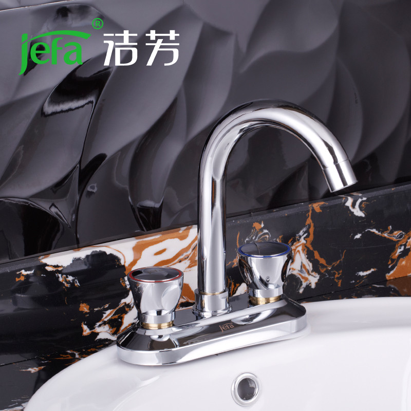 洁芳(jefa) 全铜两联面盆龙头菜盆龙头双把双孔冷热水龙头面盆 欧式619825-237 619825-237面盆龙头