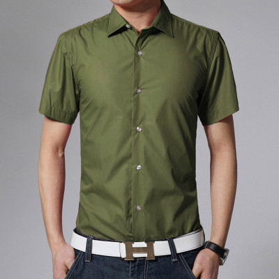时尚商务男士休闲短袖衬衫 时尚百搭衬衫短袖 6450 m 军绿色