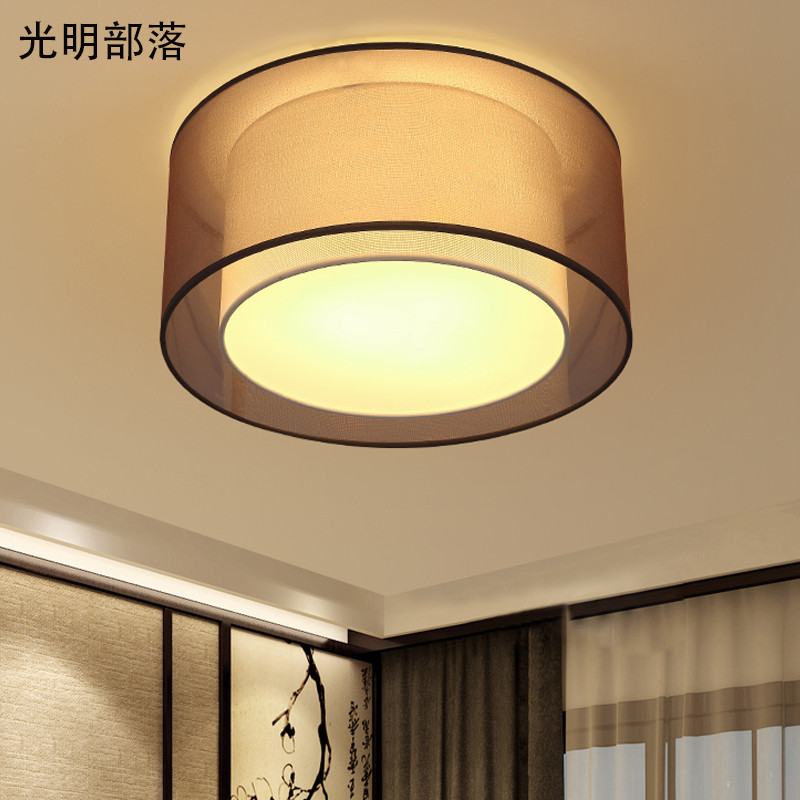GMBL光明部落现代中式led吸顶灯复古正方形卧室灯客厅灯简约led圆形布艺餐厅书房灯具灯饰 圆50cm赠送白光灯泡