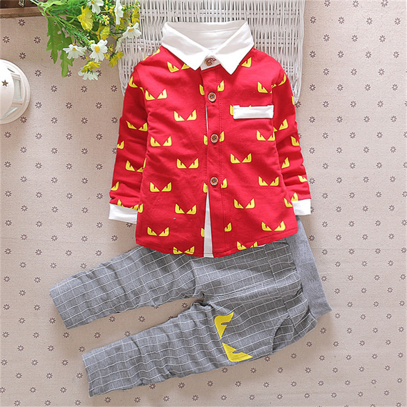 包包小象 2016新款0-1-2-3岁男童男宝宝春秋季休闲衬衫开襟衫套装两件套 建议身高73CM-80CM 酒红色满身眼镜衬衫套