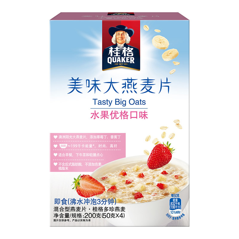 桂格（Qukaer）美味大燕麦片水果优格口味200g（ 50克*4袋）盒装 含糖 非即食【新老包装交替发货】
