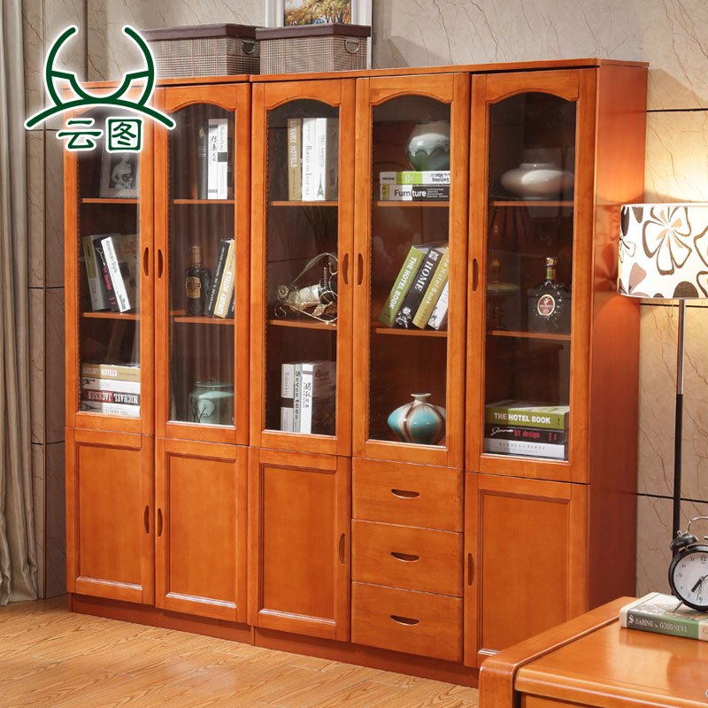 云图家具 实木书柜 两门三门书橱 实木书柜书架组合橡木家具 三门书柜+三门书柜