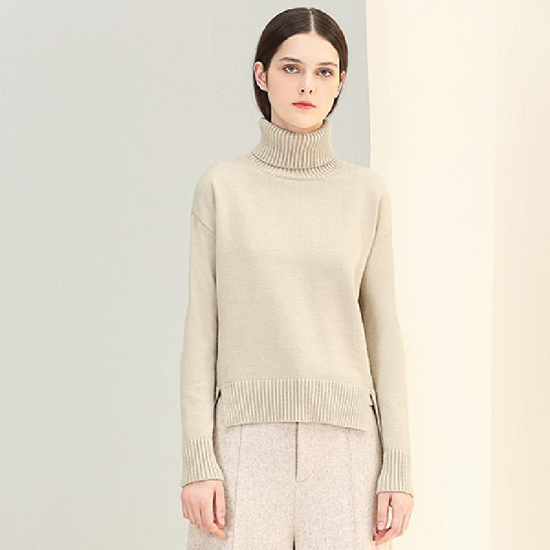 糖力2016冬装新款欧美 女装高领针织毛衣百搭打底长袖显瘦上衣 S 浅烟栗