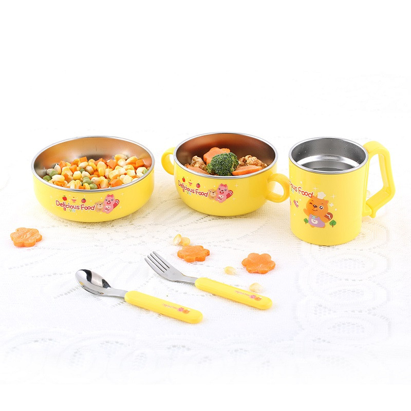贝瓦 儿童用品动漫1-3岁金属不锈钢勺子叉子餐具组合套装（粉色）