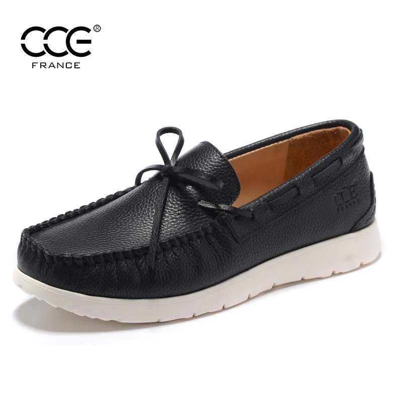 法国CCE新款荔枝纹头层牛皮男鞋乐福鞋男耐磨户外休闲鞋男1178-1 黑色 43码
