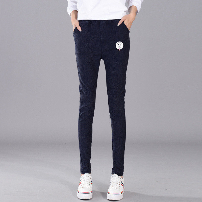 韵诗兰婷2016秋季新款哈伦裤女韩版仿牛仔女小脚大码休闲长裤子显瘦秋装款裤潮1687 XL 蓝色