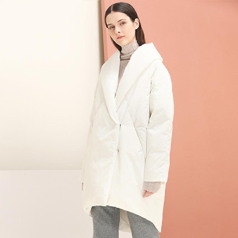 糖力2016冬装新款欧美 女装长袖加厚白色宽松中长款羽绒服外套 XL 白色