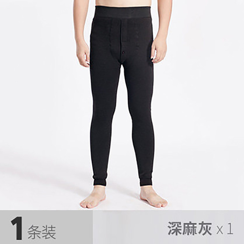梦娜男士中厚款保暖裤打底棉毛裤加绒秋裤男单件修身青年线裤子男 175(XL) 深麻灰