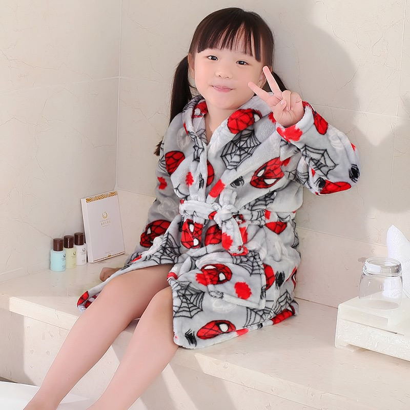 茵珠麗YinZhuli 冬季女孩连帽法兰绒保暖中大童长袖儿童睡袍睡衣 冬天时尚可爱恐龙蜘蛛侠卡通女童浴袍家居服5630 10码 5号款