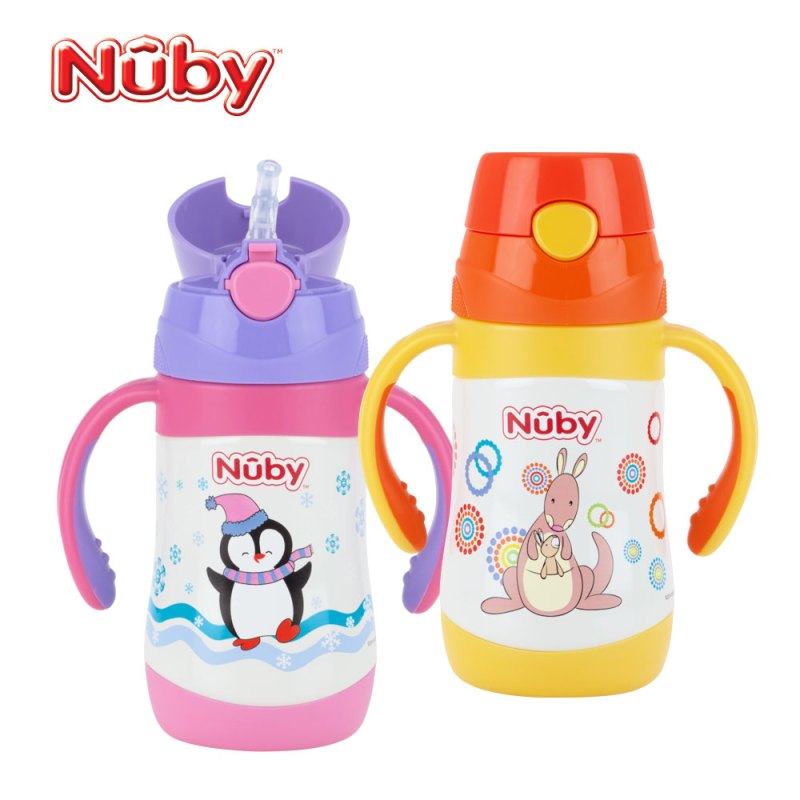 努比(Nuby)不锈钢按键式真空保温吸管杯 280ml（袋鼠）