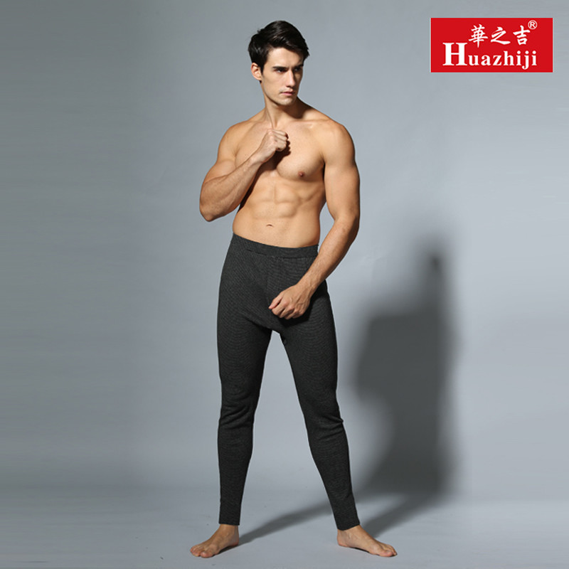 华之吉加绒保暖裤 加棉绒秋裤棉裤线裤衬裤棉毛裤保暖裤男 XXXL（高183至190） 黑麻灰棉绒保暖裤
