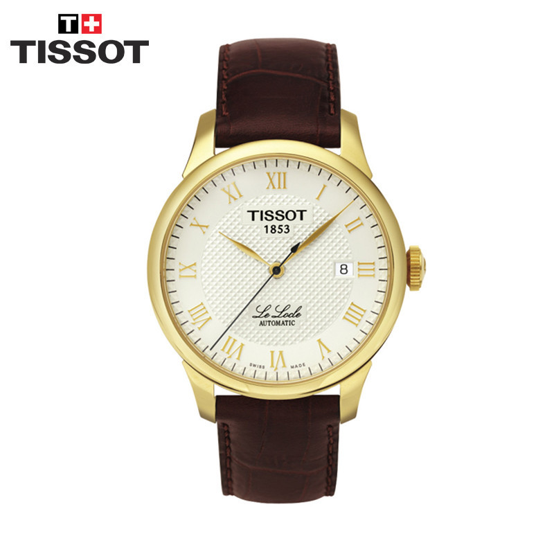 天梭(TISSOT)手表 力洛克系列全自动机械男表 皮带男士手表T41.5.413.735 金色T41.5.413.73