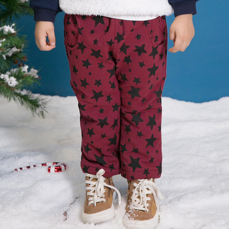 婴姿坊男童加厚夹棉松紧长裤宝宝冬季休闲百搭保暖棉裤 绣红 80cm