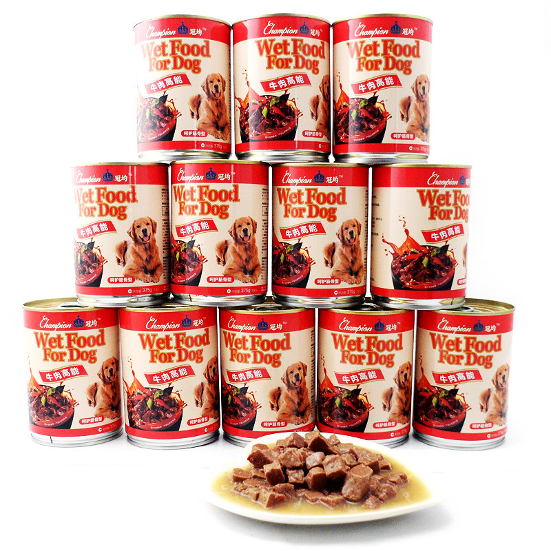 路斯宠物狗零食狗罐头犬泰迪金毛湿狗粮牛肉高能375g*12狗