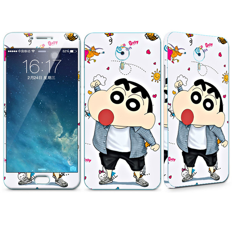 法威仕 前全屏手机钢化玻璃卡通彩膜后保护膜彩膜贴纸 适用于魅族魅蓝note3 帅气小新+支架