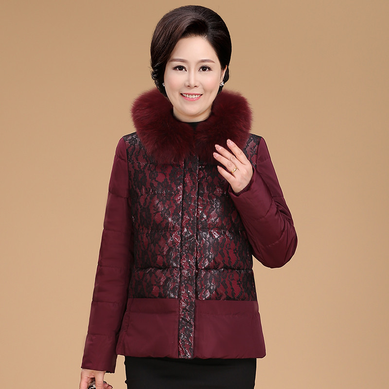 福玛玛中老年女装冬季新品羽绒服妈妈装秋冬保暖羽绒棉衣短款w0308 XXXL 酒红色