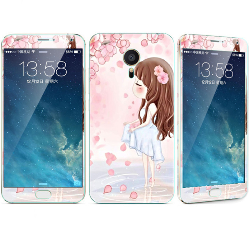 法威仕 前全屏手机钢化玻璃卡通彩膜后保护膜彩膜贴纸 适用于魅族MX5/M575/5.5屏 花仙子+支架