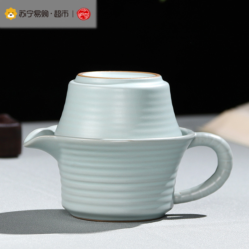 艺宏堂 汝窑开片可养瓷器陶瓷 一壶一杯 个人泡茶螺纹快客杯