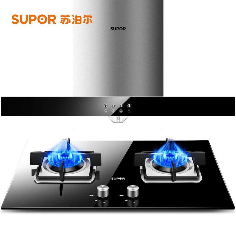 SUPOR/苏泊尔 U512+QB506欧式顶吸油烟机燃气灶套装天然气嵌入式（天然气）