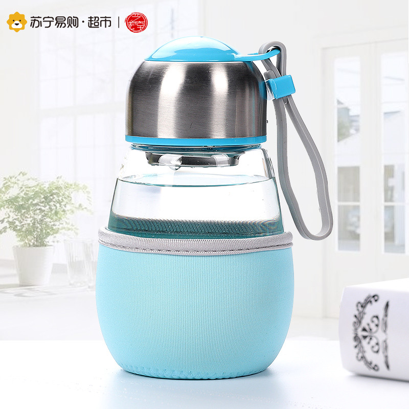 艺宏堂 呆萌蓝色企鹅杯 隔热带套 创意水杯玻璃杯