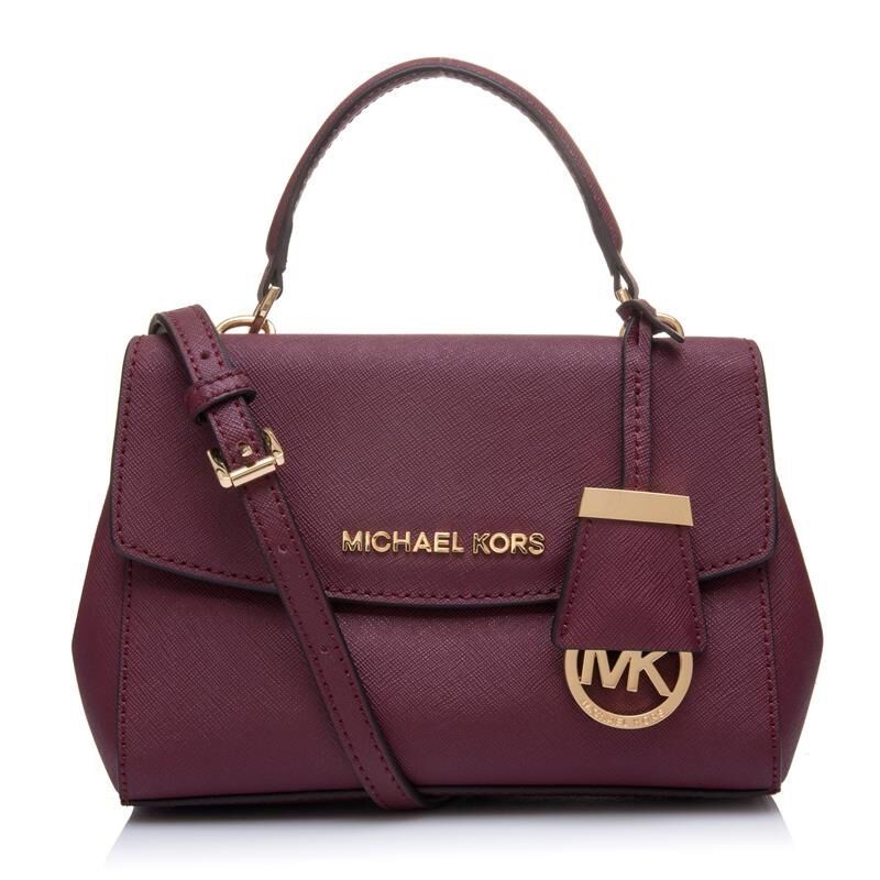 迈克·科尔斯(MICHAEL KORS)女包 欧美时尚硬牛皮包盖式女士单肩包 剑桥包迷你款 女斜挎包 32F5GAVC 酒红色