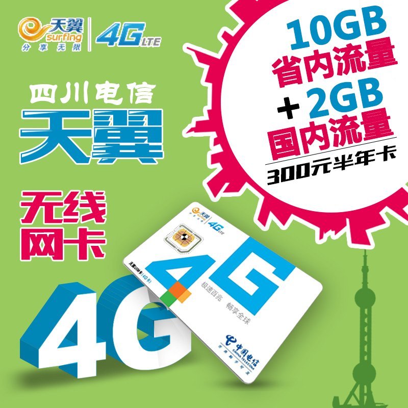 【上网卡】四川电信巴中3G/4G通用半年卡（12GB流量）流量低至1分钱，跨月不清零