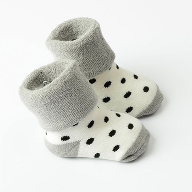 保暖毛圈袜婴幼儿童加厚袜子新生儿纯棉袜子宝宝0-1-3岁儿童松口 1-3岁 浅灰圆点