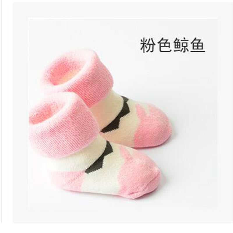 保暖毛圈袜婴幼儿童加厚袜子新生儿纯棉袜子宝宝0-1-3岁儿童松口 1-3岁 粉色鲸鱼