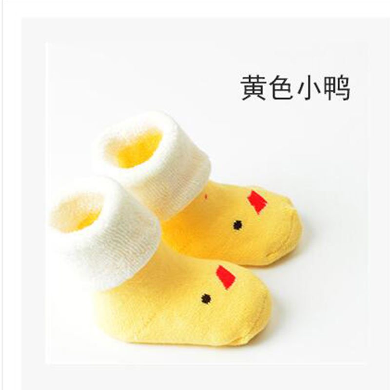 保暖毛圈袜婴幼儿童加厚袜子新生儿纯棉袜子宝宝0-1-3岁儿童松口 1-3岁 黄色小鸭