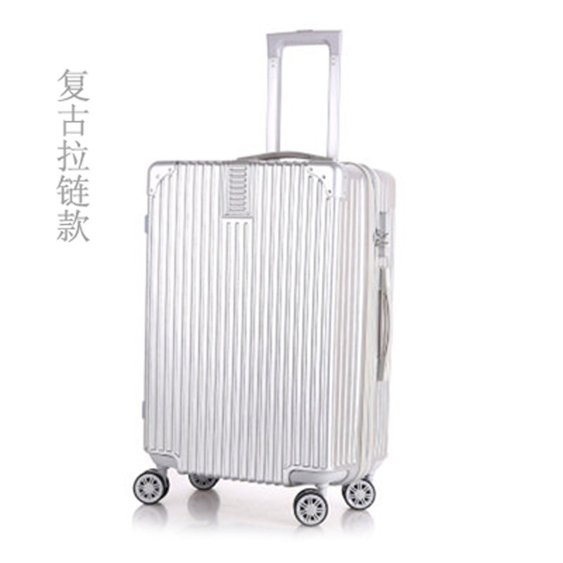 探路狼新款时尚复古拉杆硬箱20/24寸超静音万向轮旅行箱磨砂防划抗压行李箱防撞击包角登机箱男女通用托运箱海关密码锁皮箱 24寸/托运【拍下即送豪华九件套】 奢华银/拉链