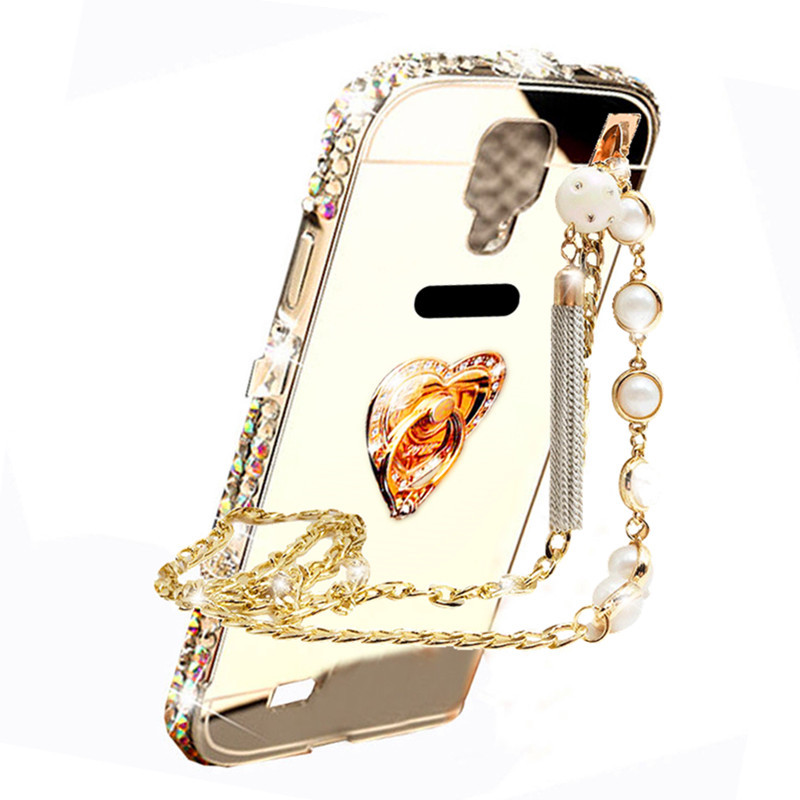 JSB 镜面水钻支架金属边框后背板珍珠链手机壳保护套 适用于乐视1pro/X800 金属银-爱心-皇冠+珍珠挂链