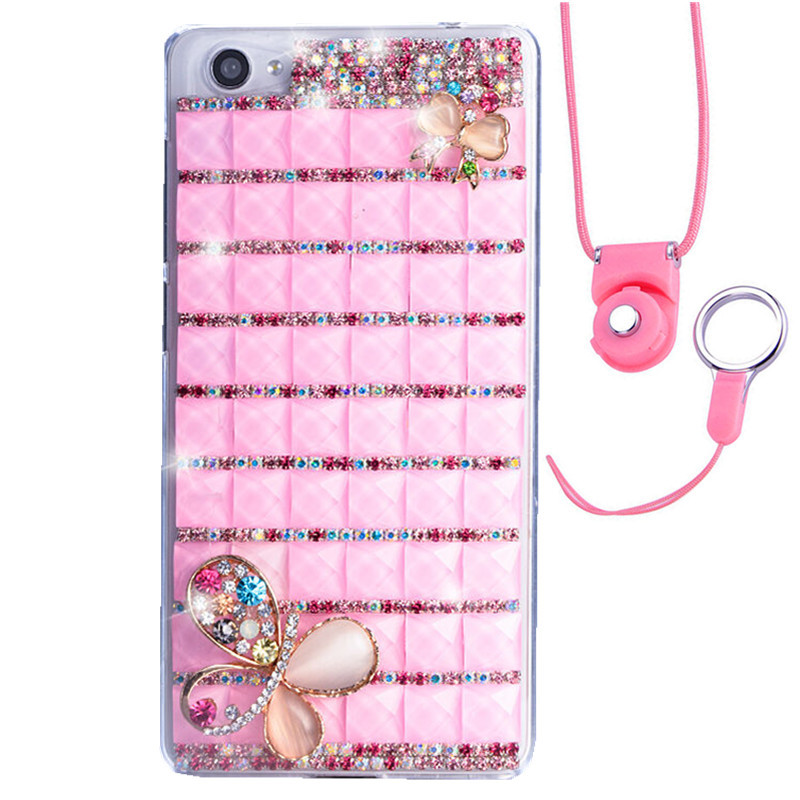 法威仕 满钻炫彩果冻水钻透明手机软壳保护套带挂绳 适用于VIVO X7plus/5.7屏 水晶粉-蝴蝶-软壳+粉挂绳