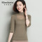 玛思蓓丝天丝棉半高圆领修身打底衫女春季韩版五分袖套头薄针织衫 M 军绿色